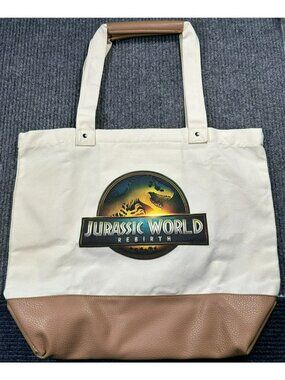 Jurassic World Rebirth Canvas Tote Bag Movie Promo Exclusive Faux Leather Accent